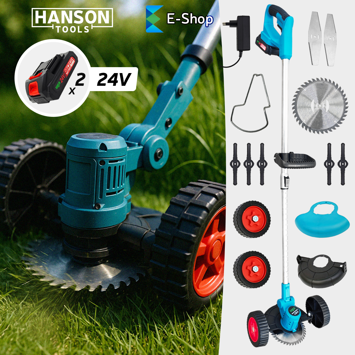HANSON TRIMMER CU ACUMULATOR ȘI ROȚI